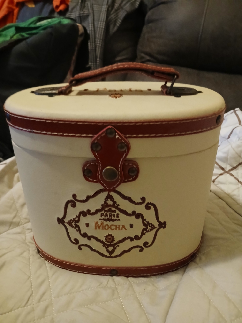 Paris Cream and Brown leather  Travel Case Vanity Box